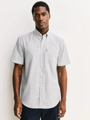 White/Green/Pink Tattersall Check Regular Fit Easy Iron Button Down Short Sleeve Oxford Shirt