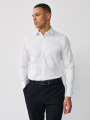 White Slim Fit Cotton Rich Textured Easy Care Smart Shirt