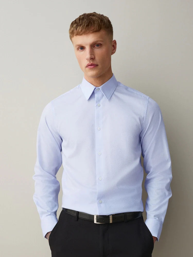Blue Regular Fit Cotton Rich Textured Easy Care Smart Shirt