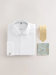 White/Yellow Slim Fit Cotton Rich Shirt, Tie, Pocket Square and Cufflink Occassion Set