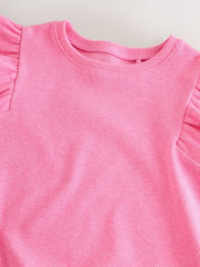 Bright Pink Frill Shoulder Ribbed Vest (3mths-7yrs)