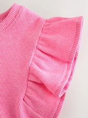 Bright Pink Frill Shoulder Ribbed Vest (3mths-7yrs)