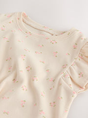 Ecru White Ditsy Floral Frill Shoulder Ribbed Vest (3mths-7yrs)