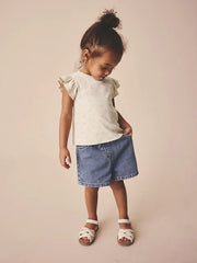 Ecru White Ditsy Floral Frill Shoulder Ribbed Vest (3mths-7yrs)