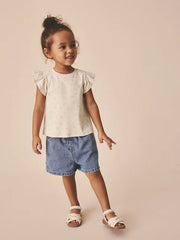 Ecru White Ditsy Floral Frill Shoulder Ribbed Vest (3mths-7yrs)