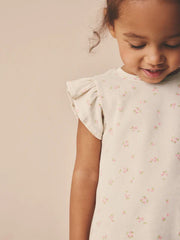 Ecru White Ditsy Floral Frill Shoulder Ribbed Vest (3mths-7yrs)