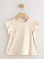 Ecru White Ditsy Floral Frill Shoulder Ribbed Vest (3mths-7yrs)