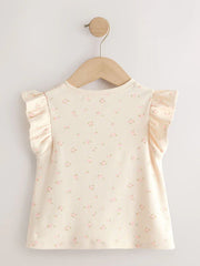 Ecru White Ditsy Floral Frill Shoulder Ribbed Vest (3mths-7yrs)
