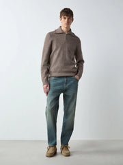 Blue/Green Tint Regular Tapered Fit Motionflex Jeans With Linen
