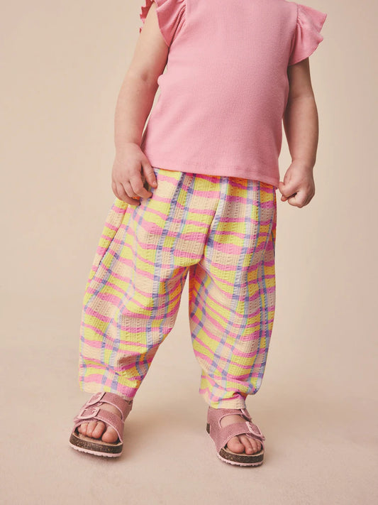 Pink/Yellow Check Barrel Leg Trousers (3mths-7yrs)