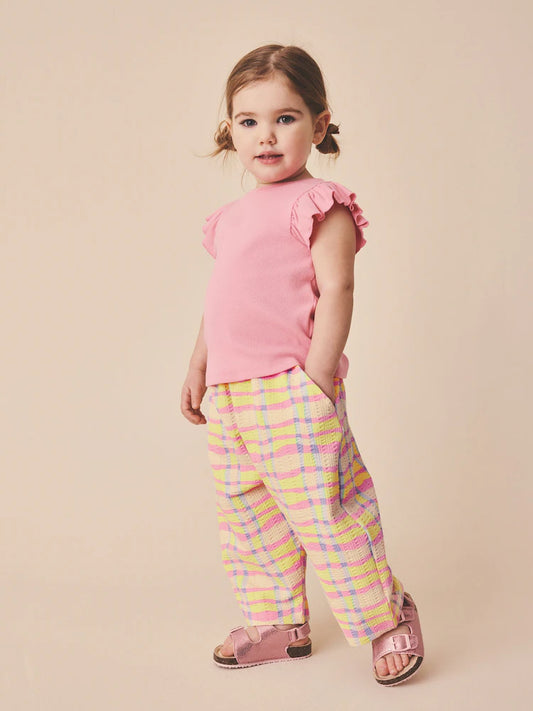 Pink/Yellow Check Barrel Leg Trousers (3mths-7yrs)