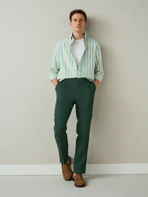 Green Textured Cotton Smart Chinos