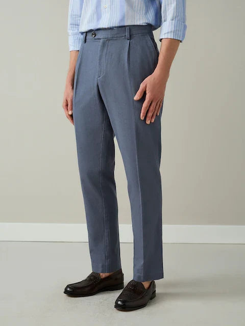 Blue Textured Cotton Smart Chinos