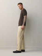 Stone Regular Tapered Fit Textured Linen Blend Smart Trousers