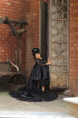 Black Emb Net With 3D Bow Long Frock | Frocks | QS STUDIO