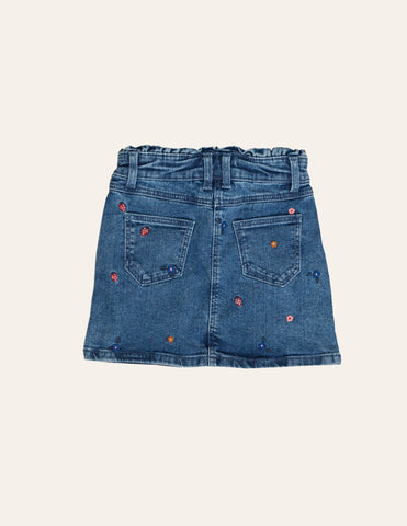 Girls Embroidered Denim Skirt