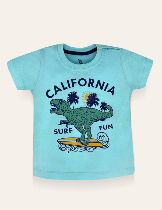 Boys Aqua Dinosaur Printed T-Shirt