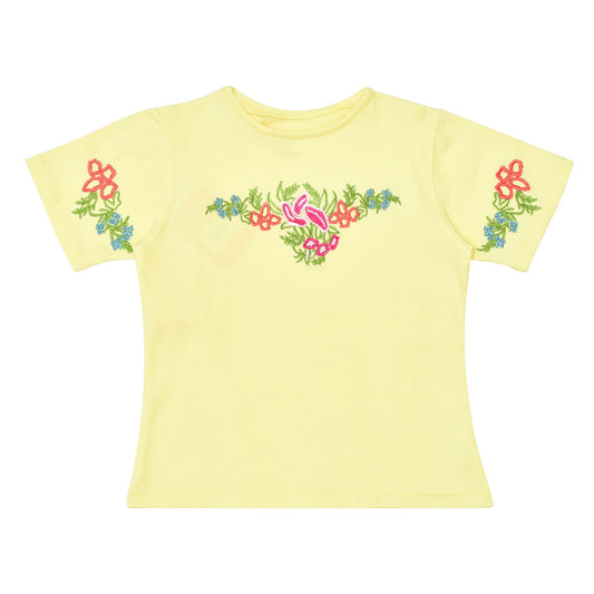 Girls Yellow Embroidered Tee