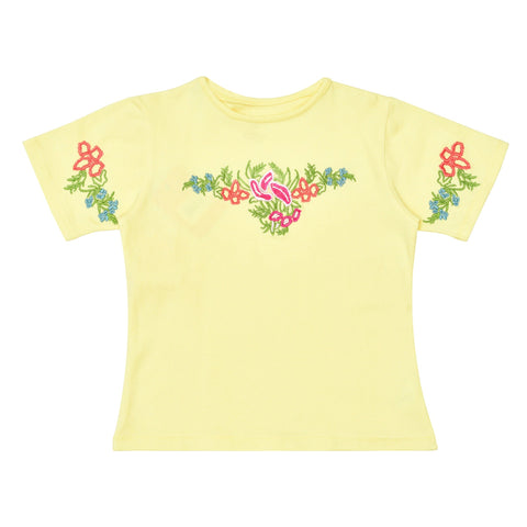 Girls Yellow Embroidered Tee