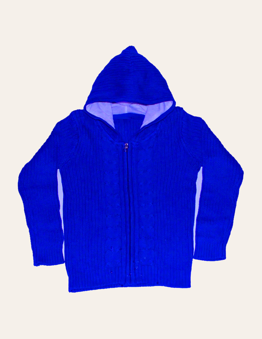 Blue Cable-knit Zipper Hoody
