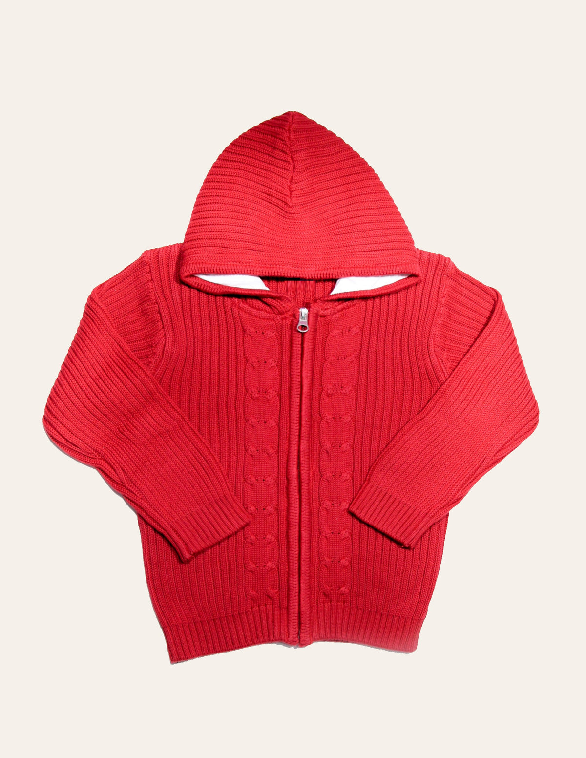 Red Cable-knit Zipper Hoody