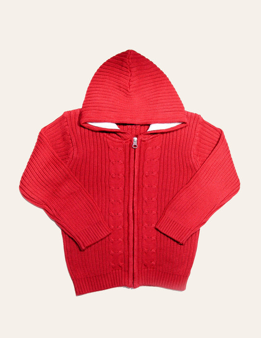 Red Cable-knit Zipper Hoody IXAMPLE Pakistan