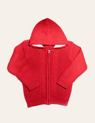 Red Cable-knit Zipper Hoody IXAMPLE Pakistan
