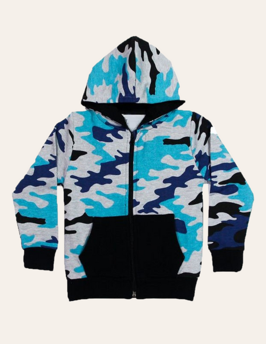 Grey Camo-Printed Zipper Hoody