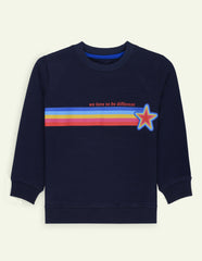 Navy Fleece Multi Color Printed Sweatshirt