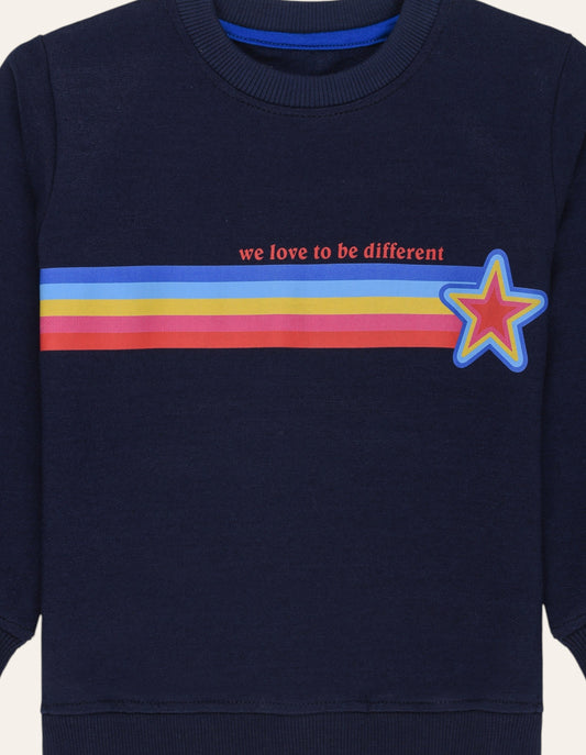 Navy Fleece Multi Color Printed Sweatshirt