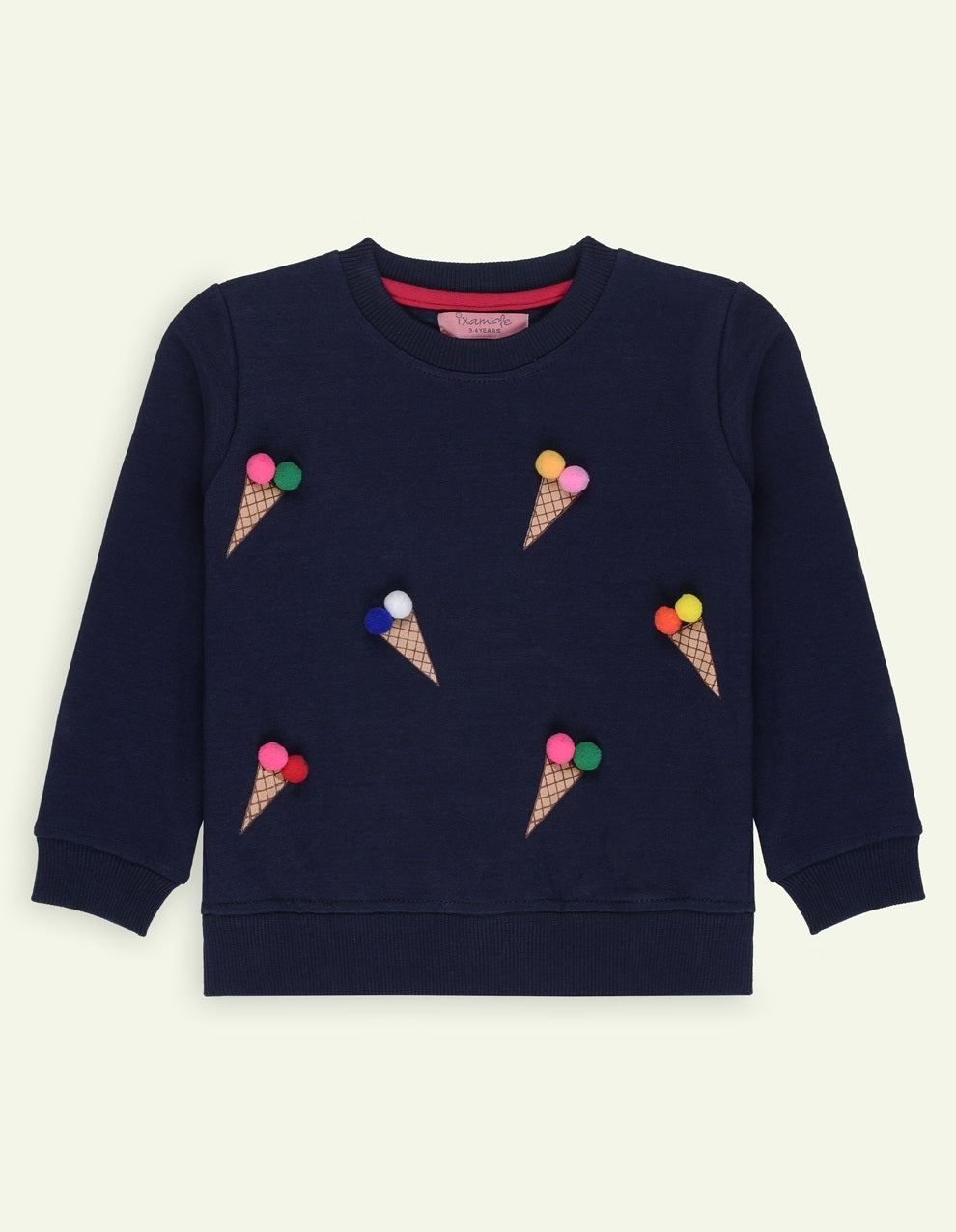 Navy Waffle Printed Sweatshirt with Pom Pom