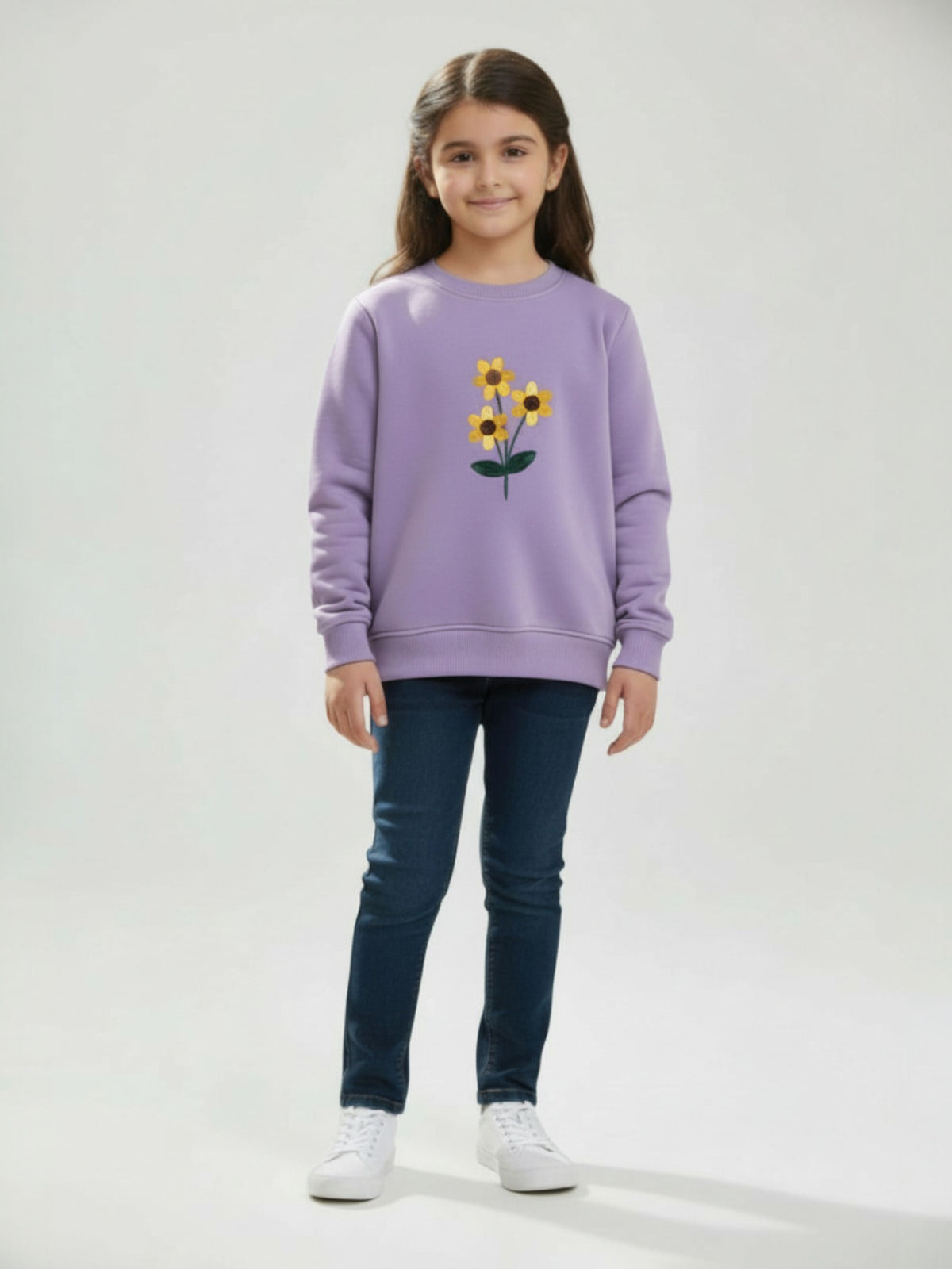Purple Floral Embroidered Sweatshirt