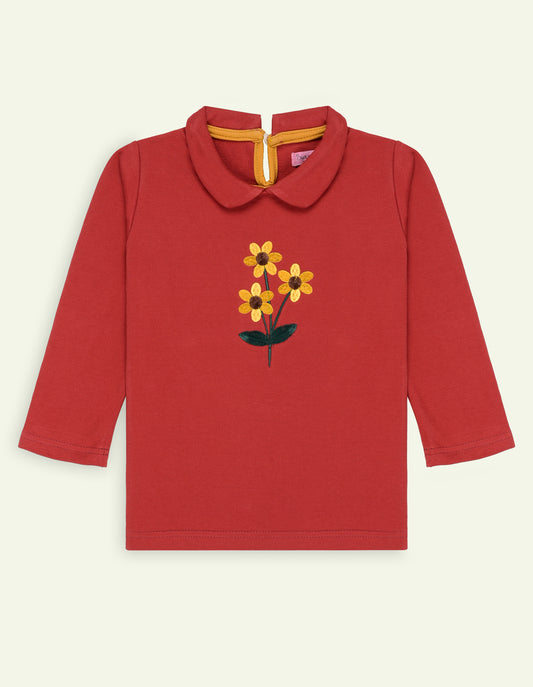 Girls Floral Embroidered Collared TShirt