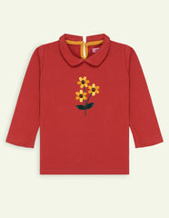 Girls Floral Embroidered Collared TShirt