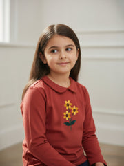 Girls Floral Embroidered Collared TShirt
