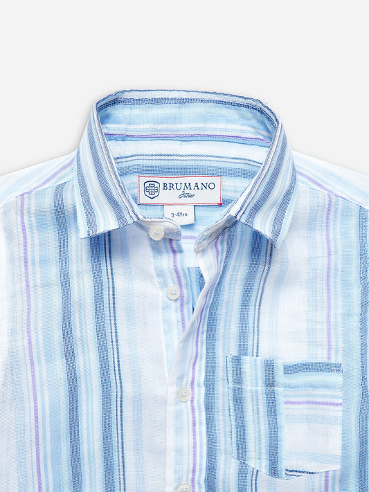 Light Blue Striped Half Sleeve Casual Shirt Brumano Pakistan