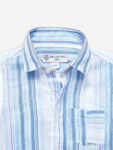 Light Blue Striped Half Sleeve Casual Shirt Brumano Pakistan