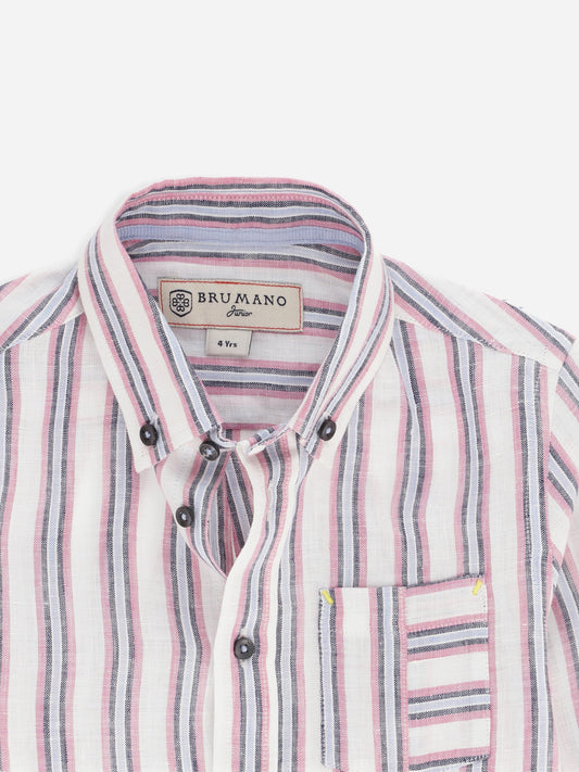 Lilac & Blue 100% Linen Striped Casual Shirt Brumano Pakistan 