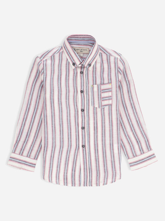 Lilac & Blue 100% Linen Striped Casual Shirt Brumano Pakistan 