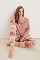 Cotton Blend Waffle Slogan Top And Cosy Jogger Pyjamas