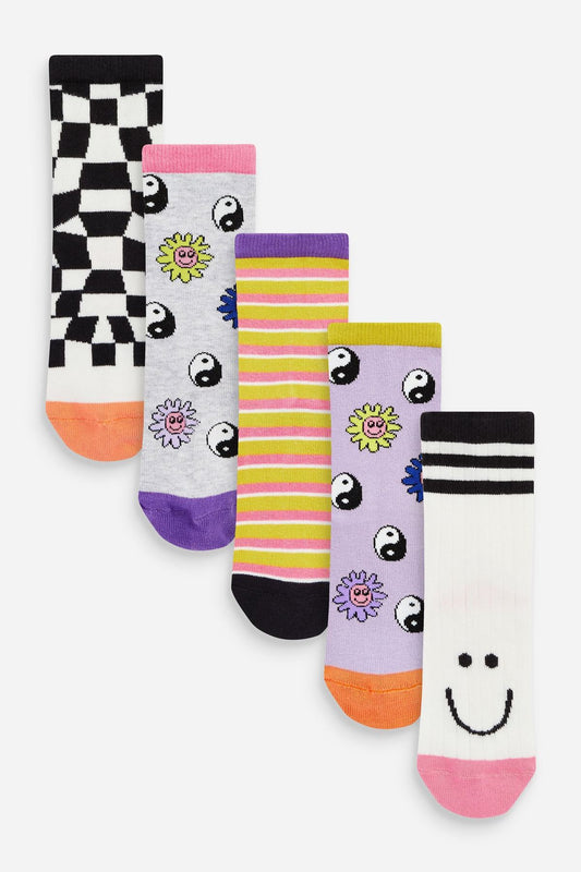 Colourful 5 Pack Cotton Rich Skater Ankle Socks
