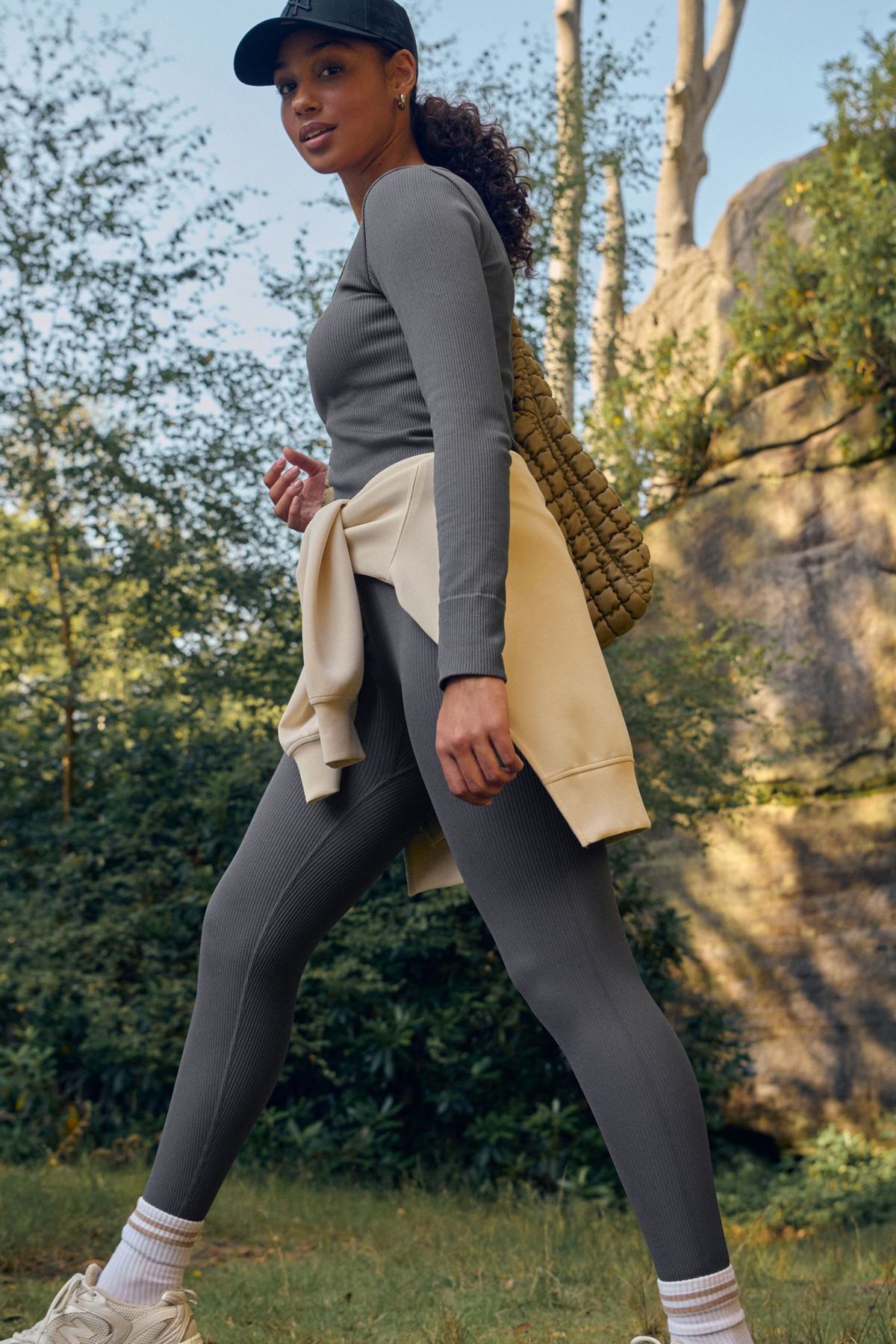 Slate Grey Ribbed Seamless High Waist Leggings