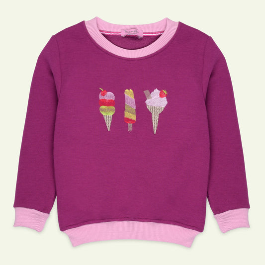 Magenta Icecream Embroidered Sweatshirt | IXAMPLE