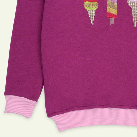 Magenta Icecream Embroidered Sweatshirt | IXAMPLE