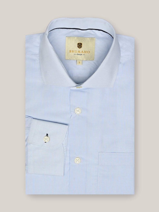 Micro Windowpane Formal Light Blue Shirt