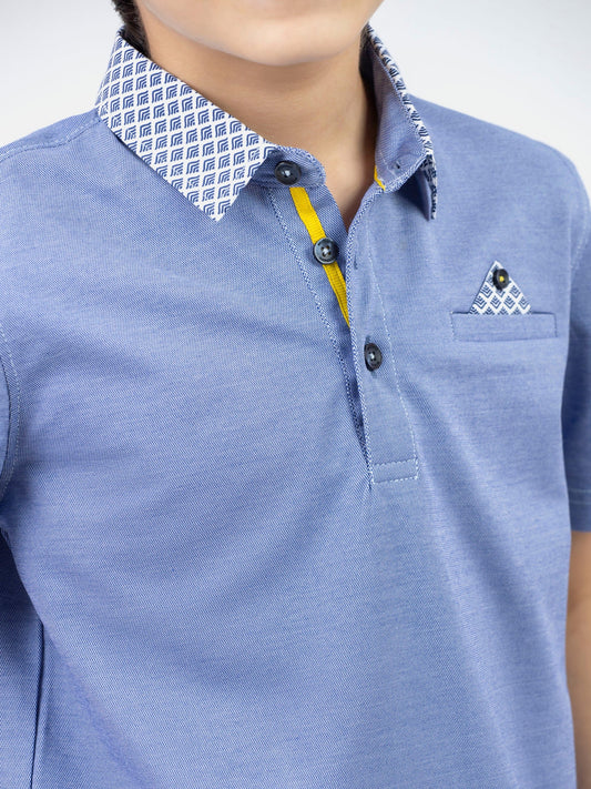 Mid Blue Casual Polo With Printed Collar Brumano Pakistan