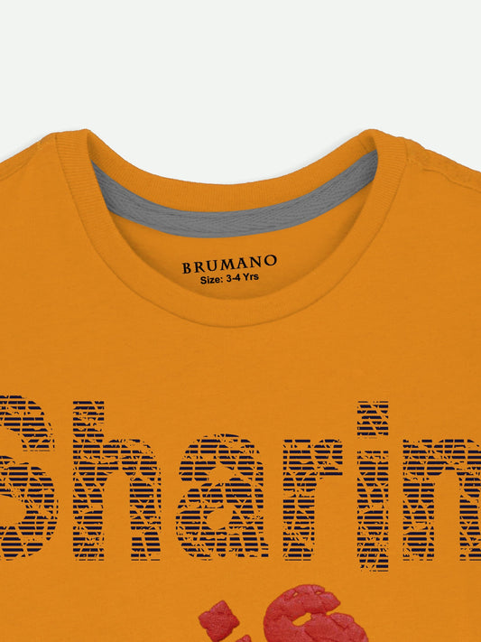 Mustard Graphic Printed 'Sharing is Caring' Casual Tee Brumano Pakistan