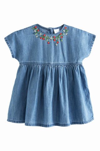 Blue Denim Strawberry Embroidered Dress NEXT UK