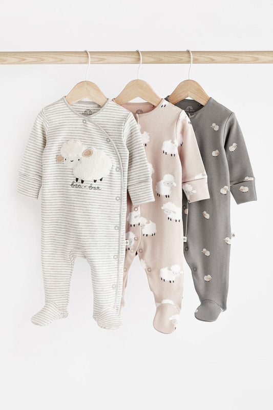 Delicate Appliqué Baby Sleepsuits 3 Pack