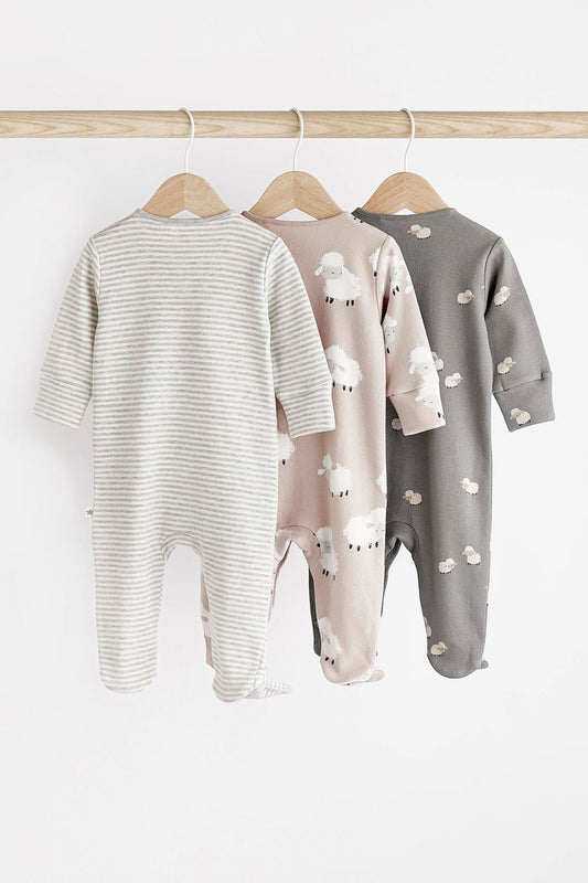 Delicate Appliqué Baby Sleepsuits 3 Pack